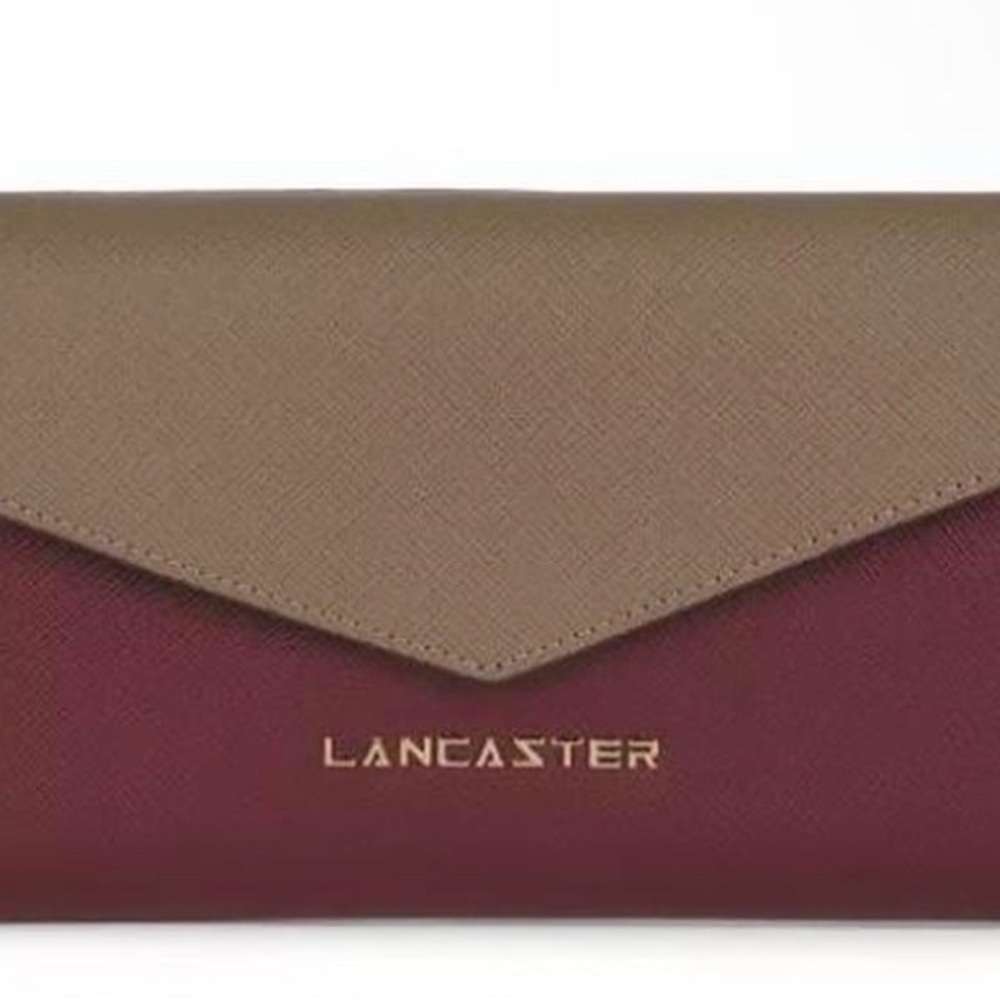 NWT Lancaster Paris Adeline All-in-One Leather Burgundy and Tan Wallet